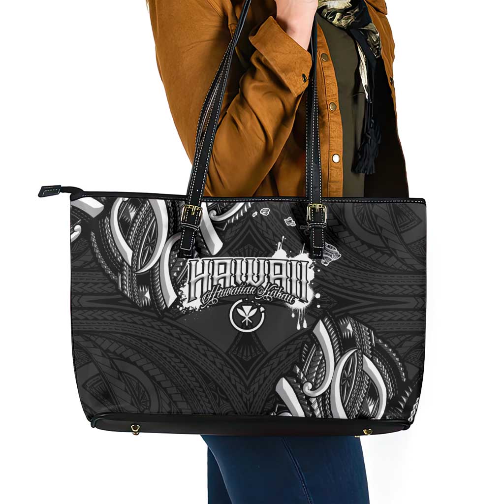 Traditional Art Hawaiian Kakau Tattoos Leather Tote Bag White - Polynesian Pride