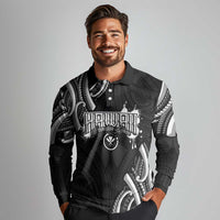 Traditional Art Hawaiian Kakau Tattoos Long Sleeve Polo Shirt White - Polynesian Pride