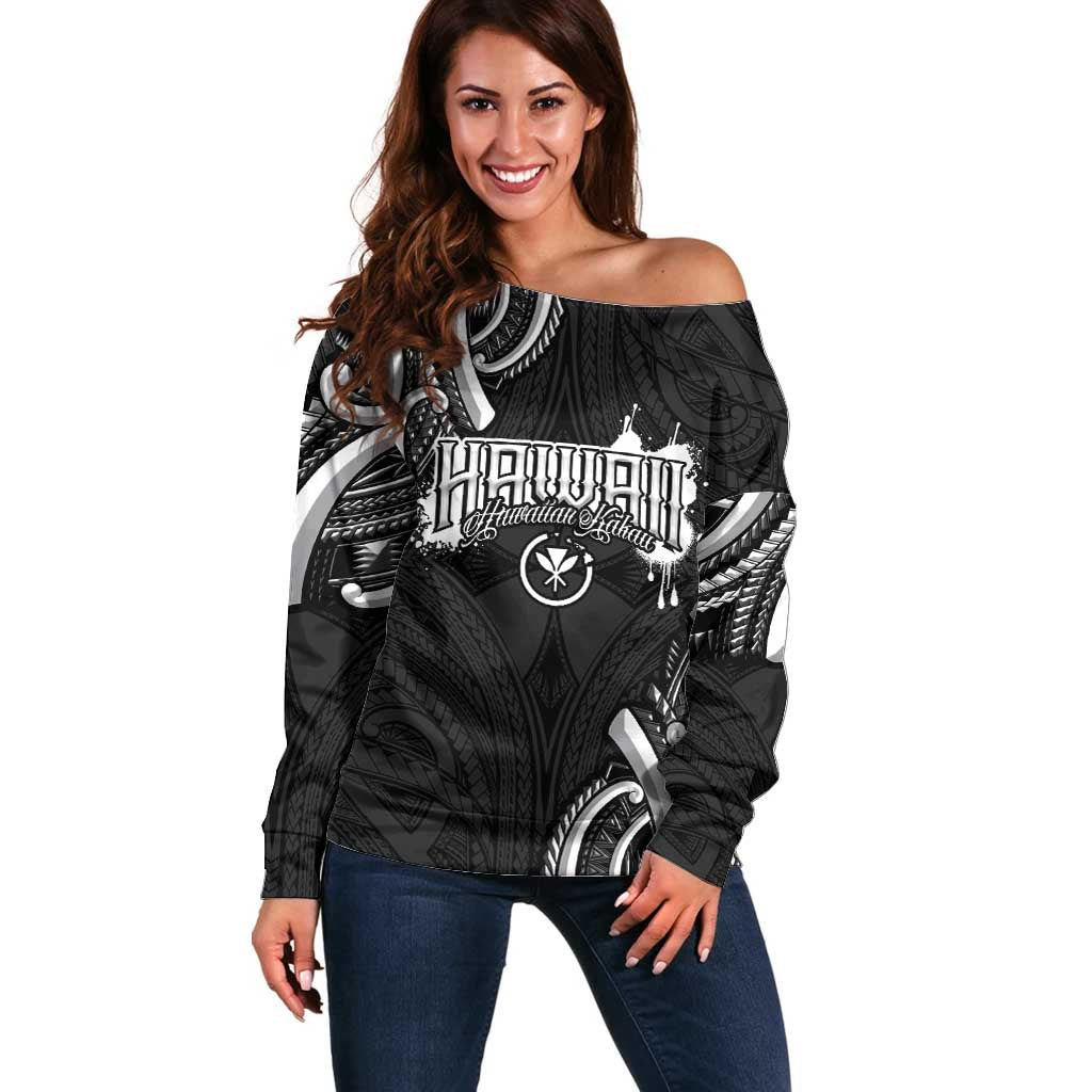 Traditional Art Hawaiian Kakau Tattoos Off Shoulder Sweater White - Polynesian Pride