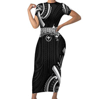 Traditional Art Hawaiian Kakau Tattoos Short Sleeve Bodycon Dress White - Polynesian Pride