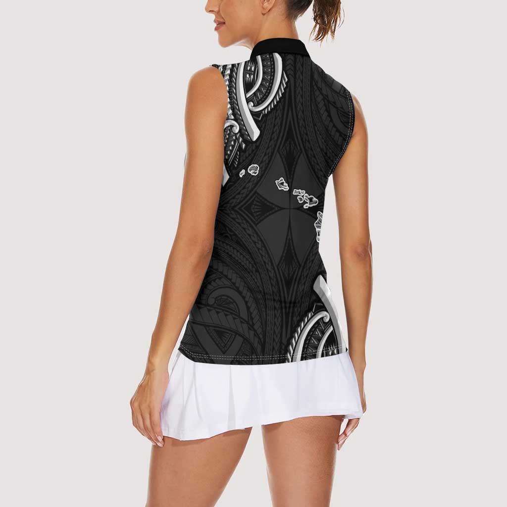 Traditional Art Hawaiian Kakau Tattoos Women Sleeveless Polo Shirt White - Polynesian Pride