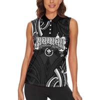 Traditional Art Hawaiian Kakau Tattoos Women Sleeveless Polo Shirt White - Polynesian Pride