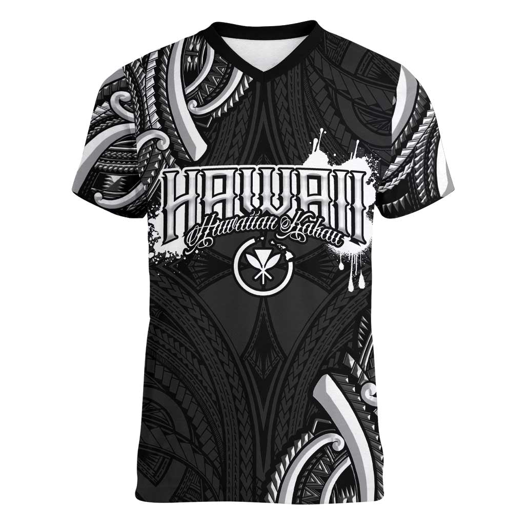 Traditional Art Hawaiian Kakau Tattoos Women V-Neck T-Shirt White LT03 Female White - Polynesian Pride