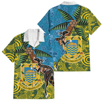 Tuvalu and Australia Together Family Matching Off The Shoulder Long Sleeve Dress and Hawaiian Shirt Tapa Pattern and Aboriginal mix Culture