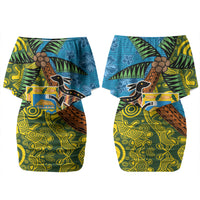 Tuvalu and Australia Together Family Matching Off Shoulder Short Dress and Hawaiian Shirt Tapa Pattern and Aboriginal mix Culture