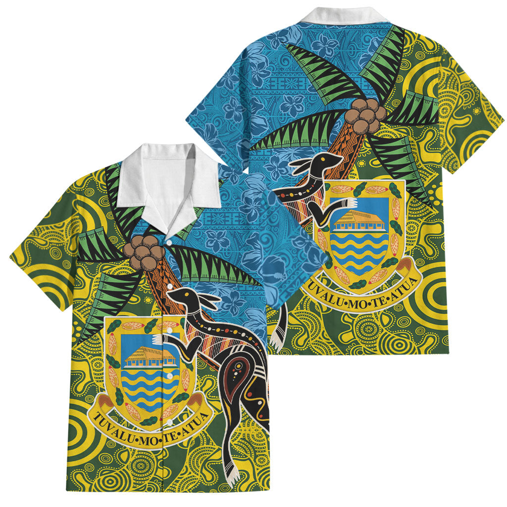 Tuvalu and Australia Together Family Matching Off Shoulder Short Dress and Hawaiian Shirt Tapa Pattern and Aboriginal mix Culture