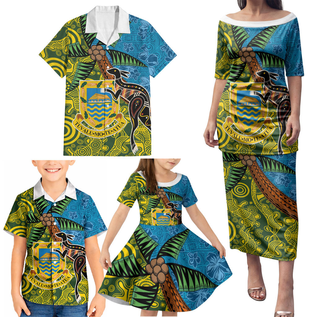 Tuvalu and Australia Together Family Matching Puletasi and Hawaiian Shirt Tapa Pattern and Aboriginal mix Culture LT03 - Polynesian Pride