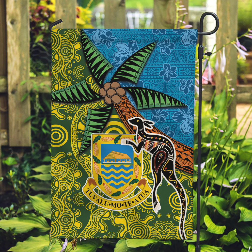 Tuvalu and Australia Together Garden Flag Tapa Pattern and Aboriginal mix Culture