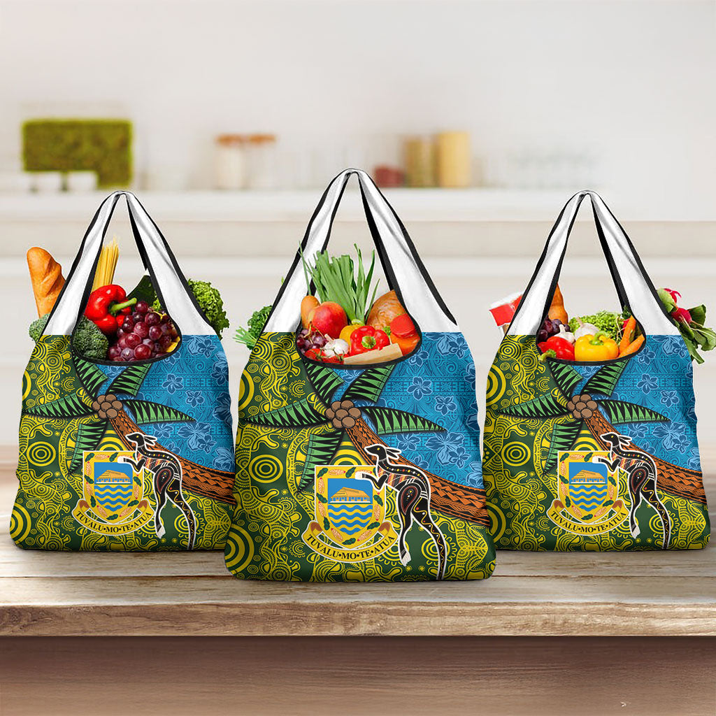 Tuvalu and Australia Together Grocery Bag Tapa Pattern and Aboriginal mix Culture