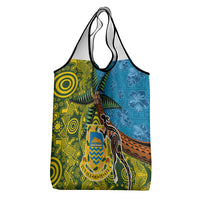 Tuvalu and Australia Together Grocery Bag Tapa Pattern and Aboriginal mix Culture