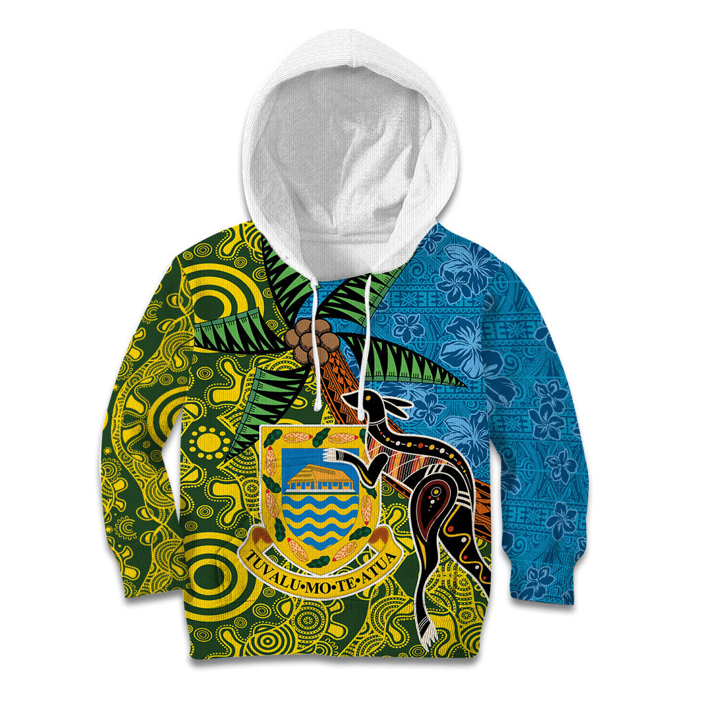 Tuvalu and Australia Together Kid Hoodie Tapa Pattern and Aboriginal mix Culture LT03 Hoodie Multicolor - Polynesian Pride