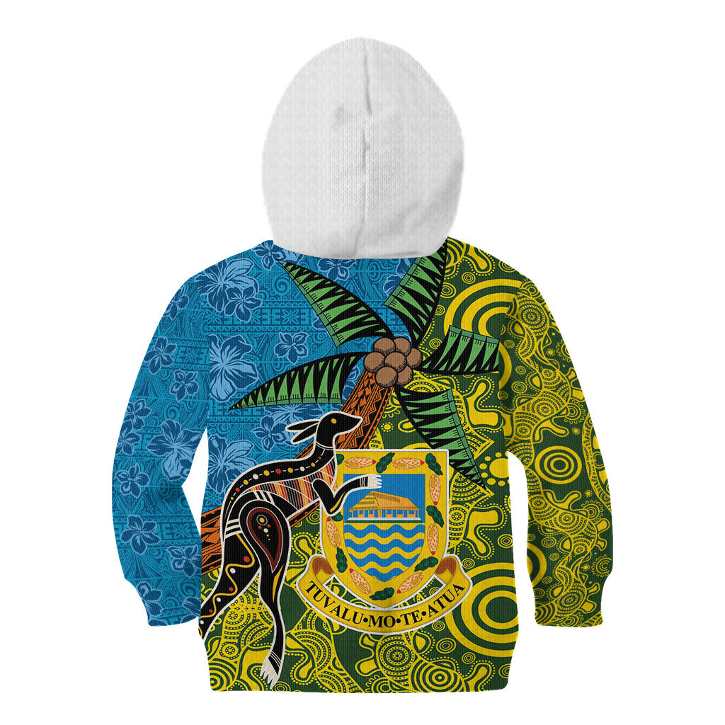 Tuvalu and Australia Together Kid Hoodie Tapa Pattern and Aboriginal mix Culture LT03 - Polynesian Pride