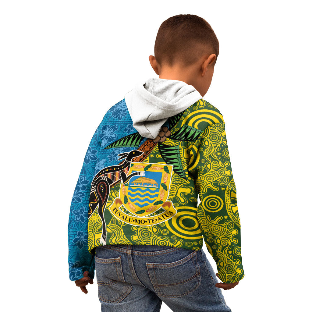 Tuvalu and Australia Together Kid Hoodie Tapa Pattern and Aboriginal mix Culture LT03 - Polynesian Pride
