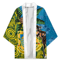 Tuvalu and Australia Together Kimono Tapa Pattern and Aboriginal mix Culture