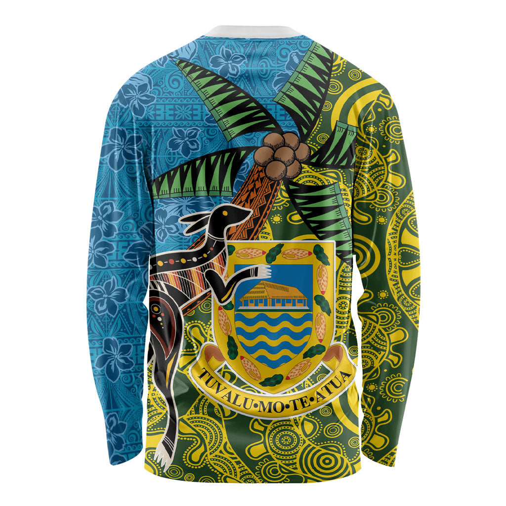Tuvalu and Australia Together Long Sleeve Shirt Tapa Pattern and Aboriginal mix Culture