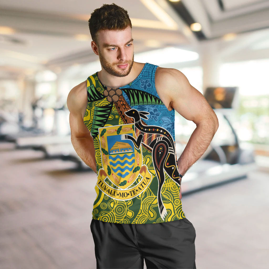 Tuvalu and Australia Together Men Tank Top Tapa Pattern and Aboriginal mix Culture