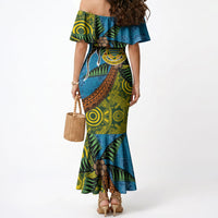 Tuvalu and Australia Together Mermaid Dress Tapa Pattern and Aboriginal mix Culture