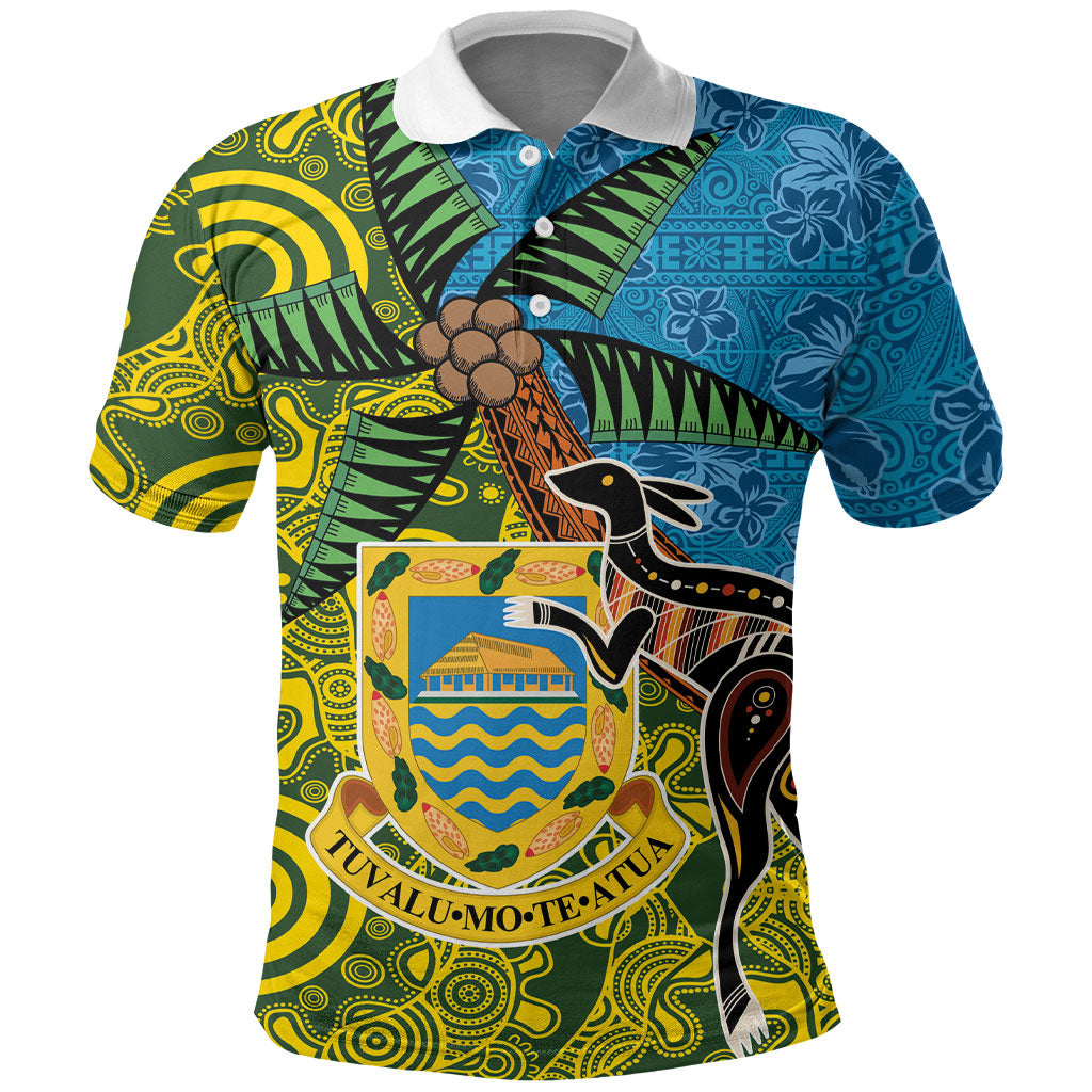 Tuvalu and Australia Together Polo Shirt Tapa Pattern and Aboriginal mix Culture LT03 Multicolor - Polynesian Pride