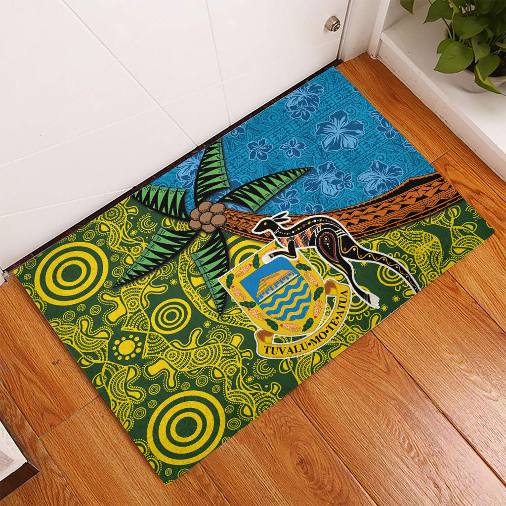 Tuvalu and Australia Together Rubber Doormat Tapa Pattern and Aboriginal mix Culture