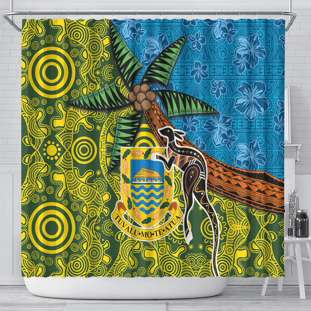 Tuvalu and Australia Together Shower Curtain Tapa Pattern and Aboriginal mix Culture