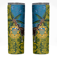 Tuvalu and Australia Together Skinny Tumbler Tapa Pattern and Aboriginal mix Culture