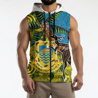 Tuvalu and Australia Together Sleeveless Zip Hoodie Tapa Pattern and Aboriginal mix Culture