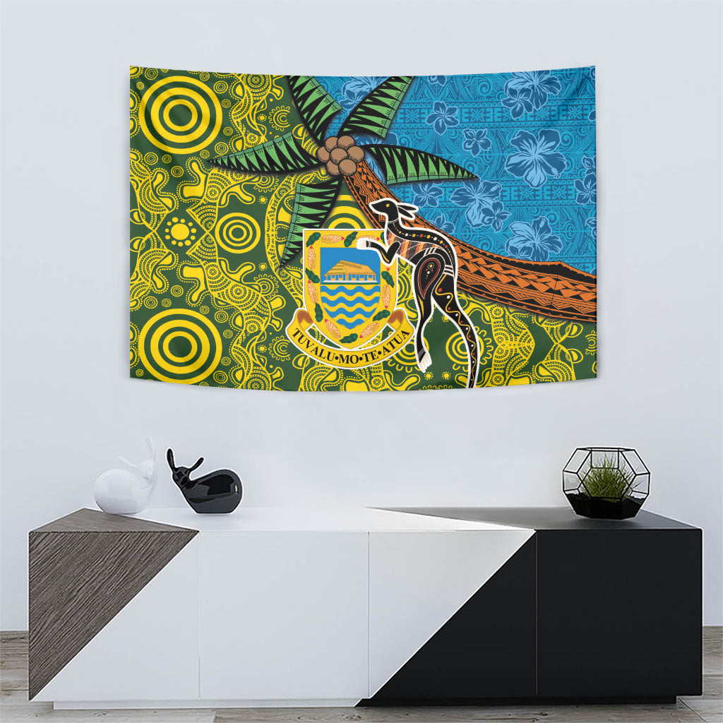 Tuvalu and Australia Together Tapestry Tapa Pattern and Aboriginal mix Culture