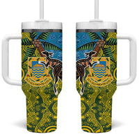 Tuvalu and Australia Together Tumbler With Handle Tapa Pattern and Aboriginal mix Culture