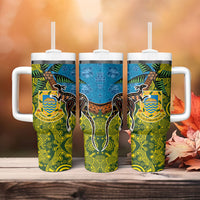 Tuvalu and Australia Together Tumbler With Handle Tapa Pattern and Aboriginal mix Culture