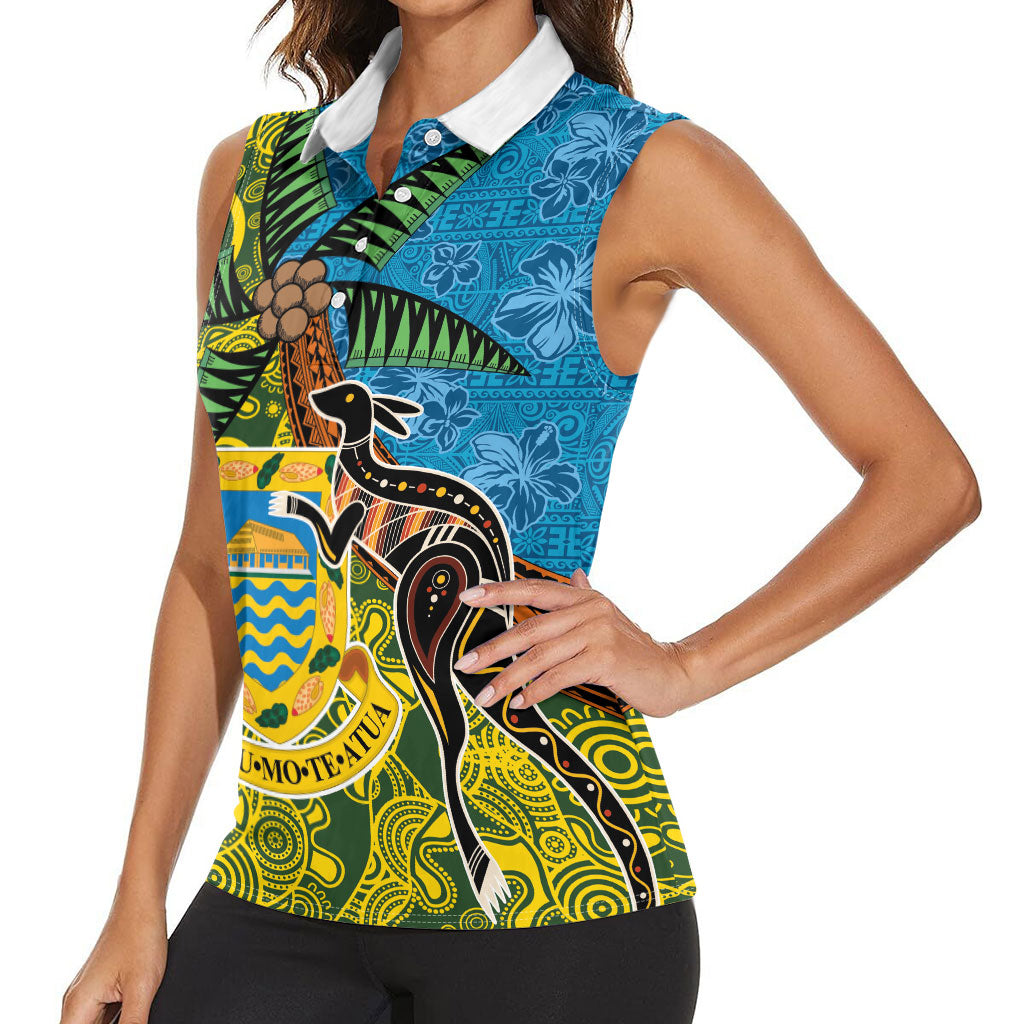Tuvalu and Australia Together Women Sleeveless Polo Shirt Tapa Pattern and Aboriginal mix Culture