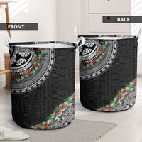 Fiji Hibiscus Laundry Basket Tapa Masi Motifs with Tropical Plants
