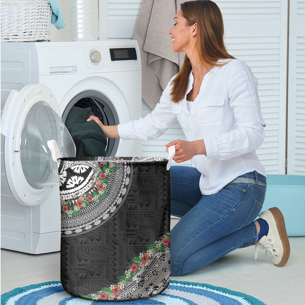 Fiji Hibiscus Laundry Basket Tapa Masi Motifs with Tropical Plants