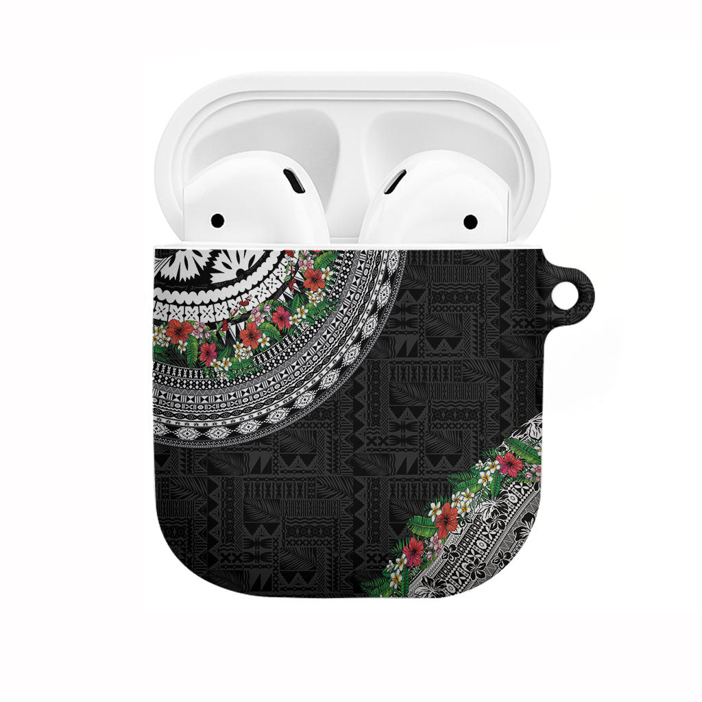 Fiji Hibiscus AirPods Case Tapa Masi Motifs with Tropical Plants