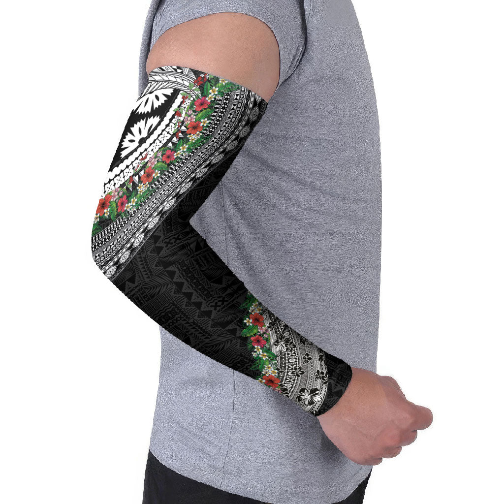 Fiji Hibiscus Arm Sleeves Tapa Masi Motifs with Tropical Plants