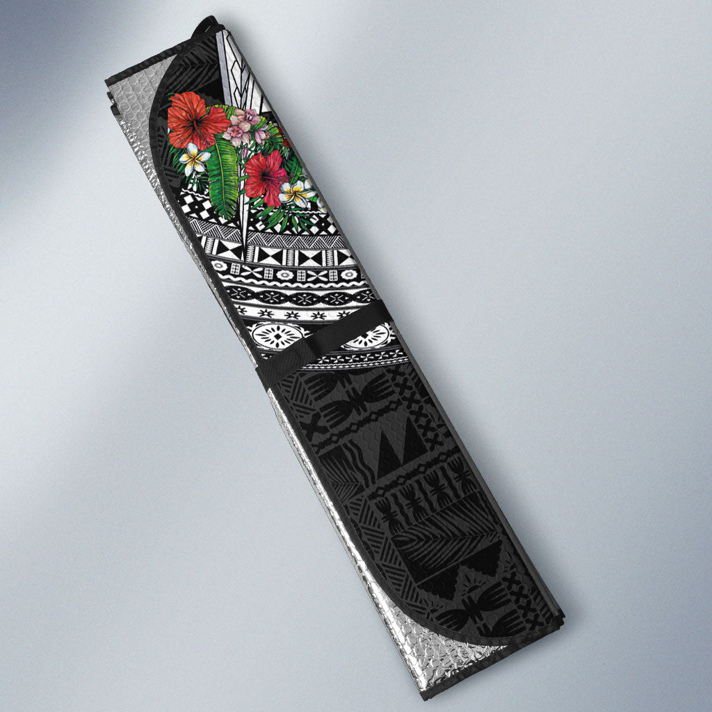 Fiji Hibiscus Auto Sun Shade Tapa Masi Motifs with Tropical Plants