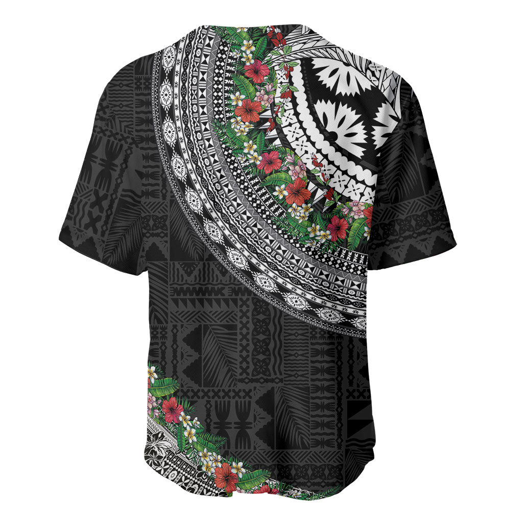 Fiji Hibiscus Baseball Jersey Tapa Masi Motifs with Tropical Plants