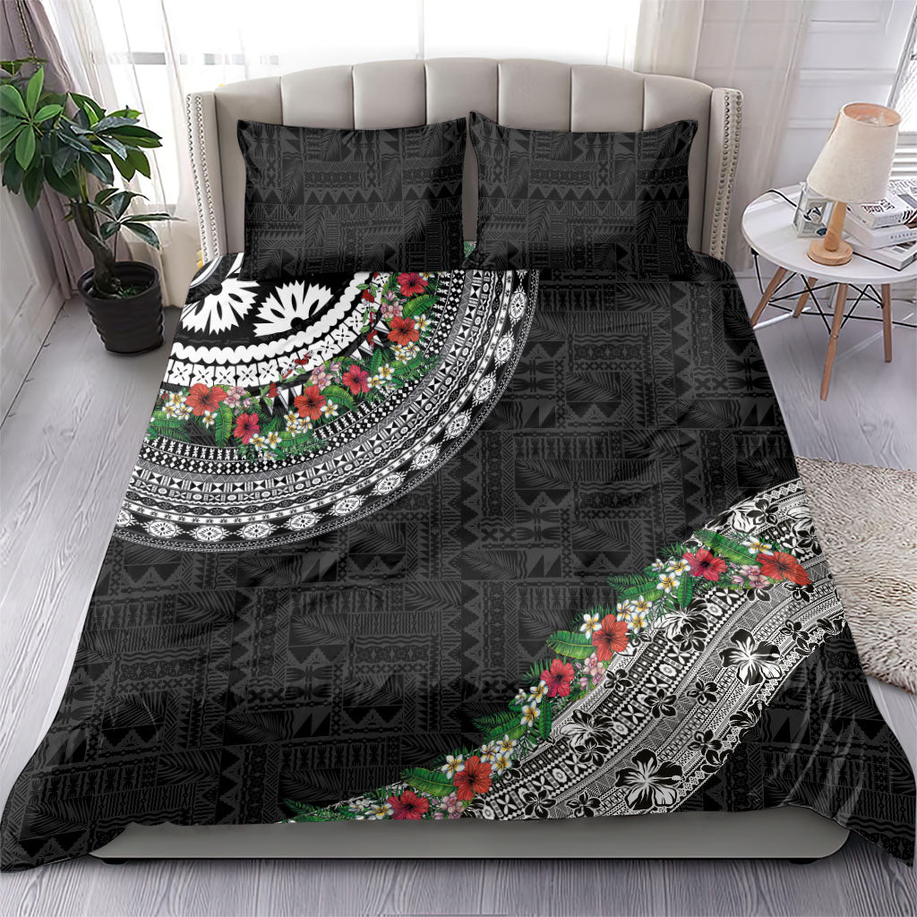 Fiji Hibiscus Bedding Set Tapa Masi Motifs with Tropical Plants