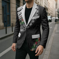 Fiji Hibiscus Blazer Tapa Masi Motifs with Tropical Plants