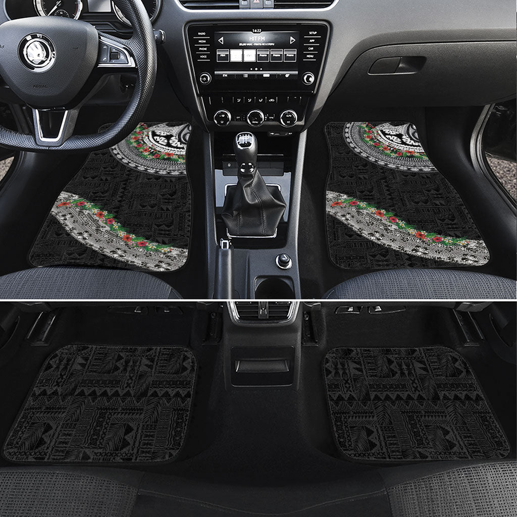 Fiji Hibiscus Car Mats Tapa Masi Motifs with Tropical Plants