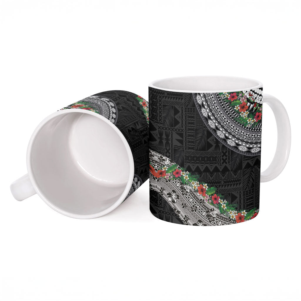 Fiji Hibiscus Ceramic Mug Tapa Masi Motifs with Tropical Plants