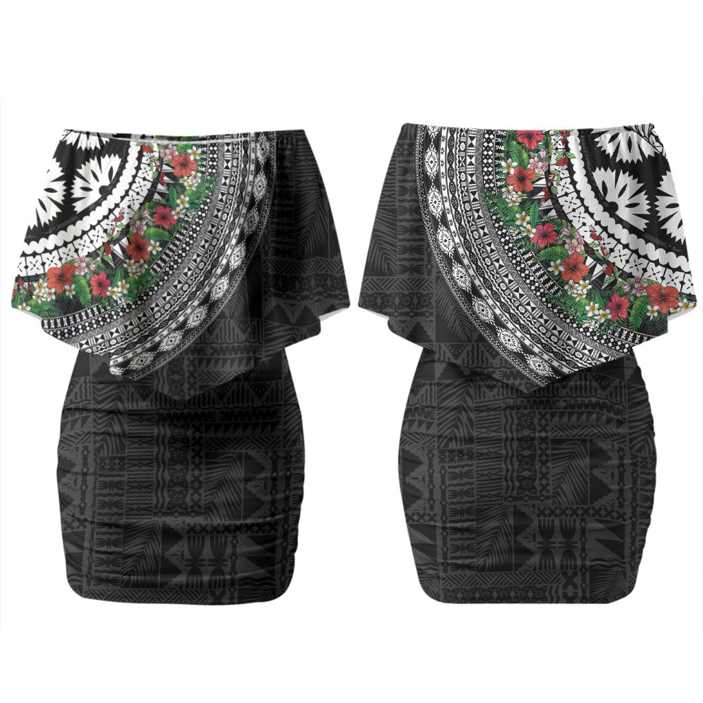Fiji Hibiscus Couples Matching Off Shoulder Short Dress and Hawaiian Shirt Tapa Masi Motifs with Tropical Plants