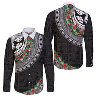 Fiji Hibiscus Family Matching Long Sleeve Bodycon Dress and Hawaiian Shirt Tapa Masi Motifs with Tropical Plants