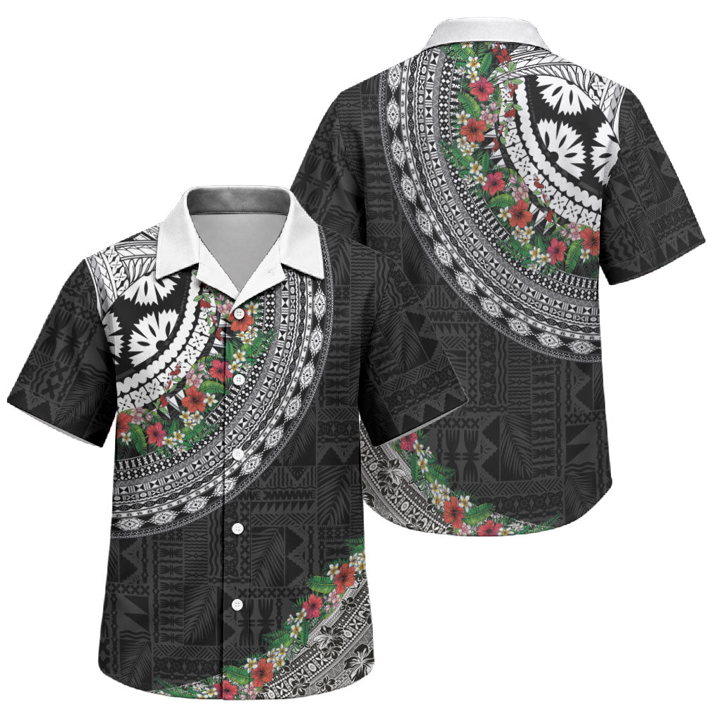 Fiji Hibiscus Family Matching Mermaid Dress and Hawaiian Shirt Tapa Masi Motifs with Tropical Plants