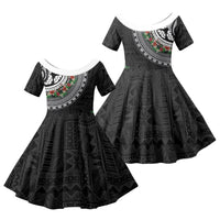 Fiji Hibiscus Family Matching Off Shoulder Maxi Dress and Hawaiian Shirt Tapa Masi Motifs with Tropical Plants