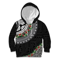 Fiji Hibiscus Kid Hoodie Tapa Masi Motifs with Tropical Plants LT03 Hoodie Black - Polynesian Pride