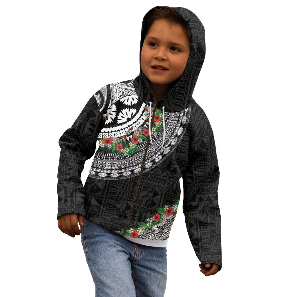 Fiji Hibiscus Kid Hoodie Tapa Masi Motifs with Tropical Plants LT03 - Polynesian Pride