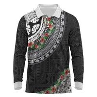 Fiji Hibiscus Long Sleeve Polo Shirt Tapa Masi Motifs with Tropical Plants