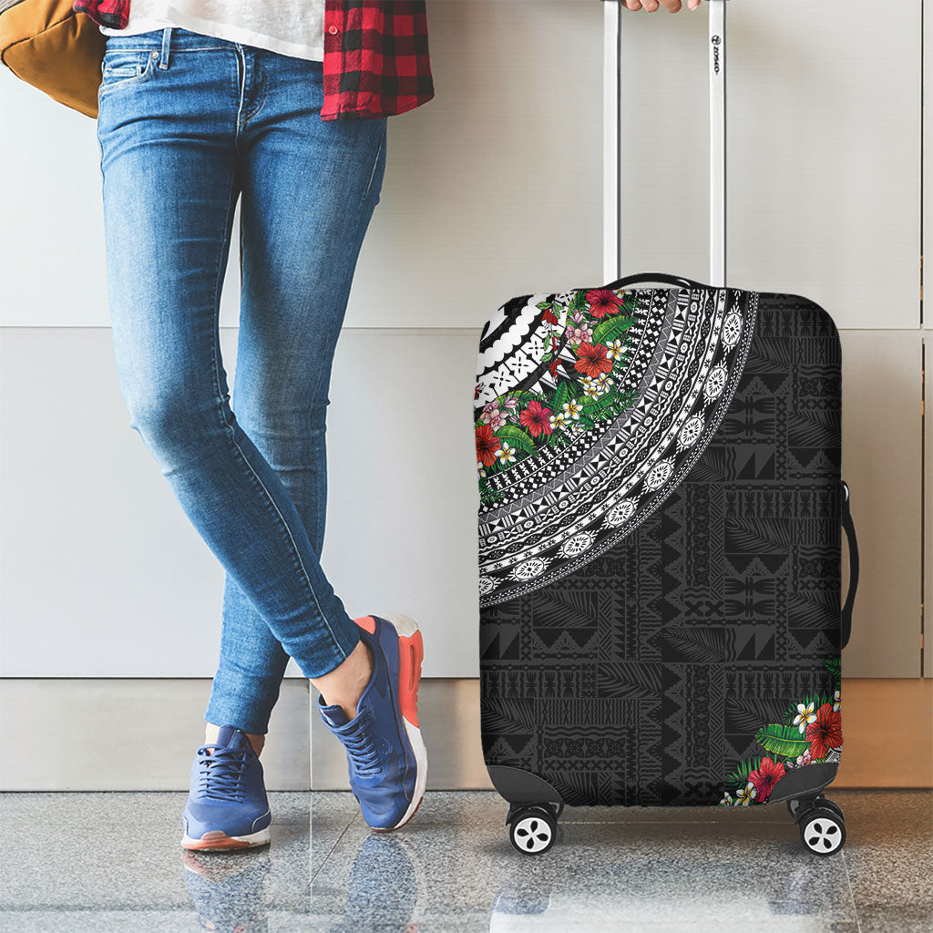 Fiji Hibiscus Luggage Cover Tapa Masi Motifs with Tropical Plants