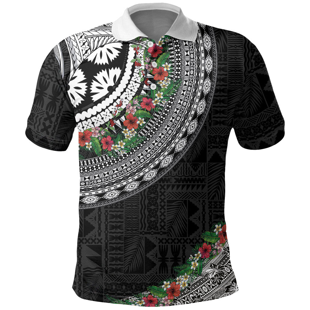 Fiji Hibiscus Polo Shirt Tapa Masi Motifs with Tropical Plants