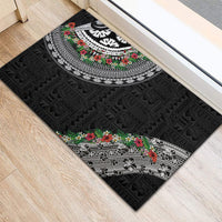 Fiji Hibiscus Rubber Doormat Tapa Masi Motifs with Tropical Plants